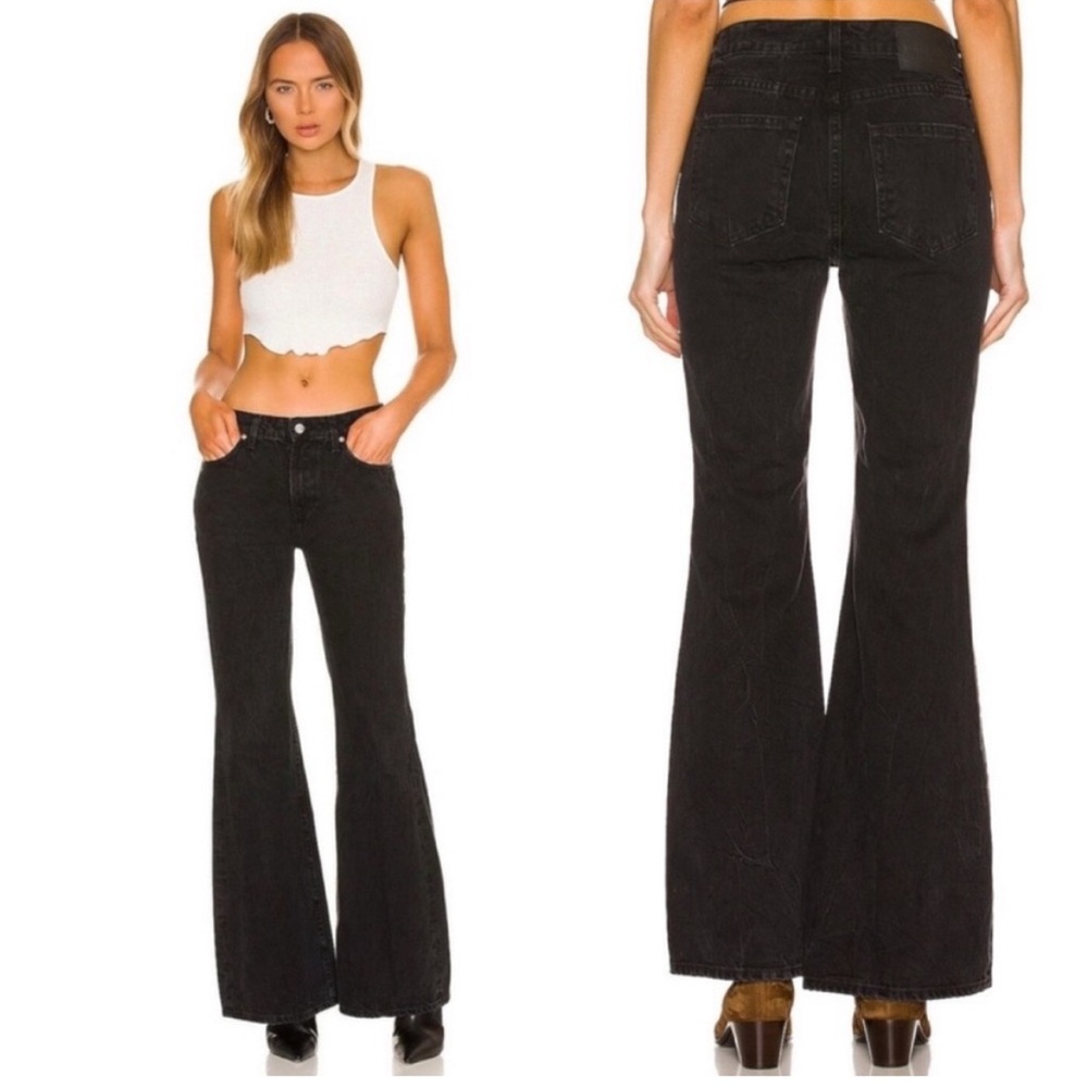 GRLFRND Stella Ultra Flare Low Rise In Black Wash Size 26 NWT